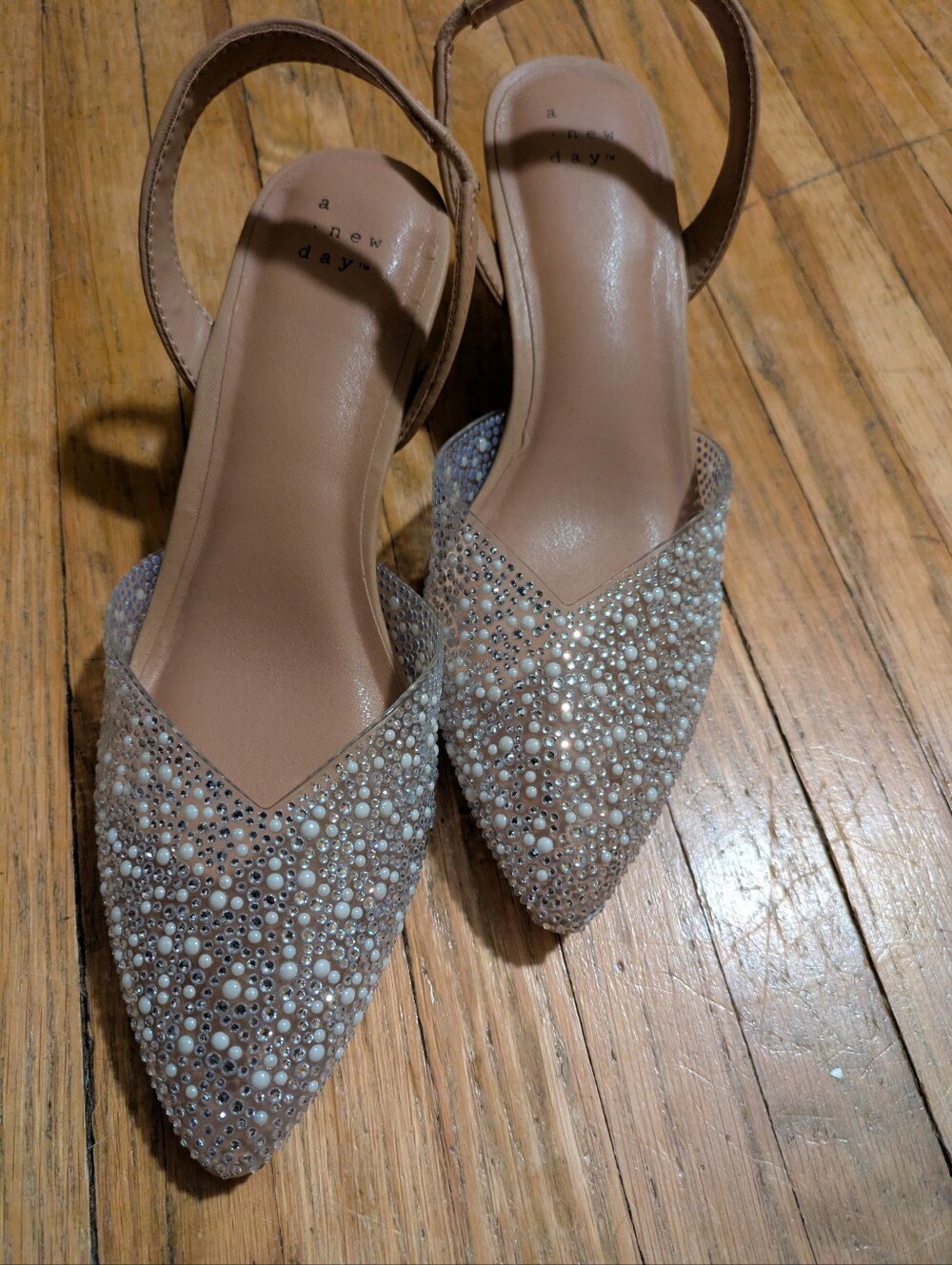 a new day Nude Pearl & Crystal Pointed Slingback Flats